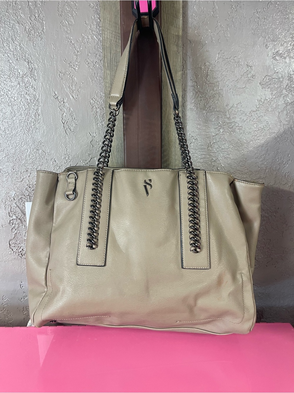 Simply Vera Vera Wang Taupe Shoulder Tote with Chain Straps